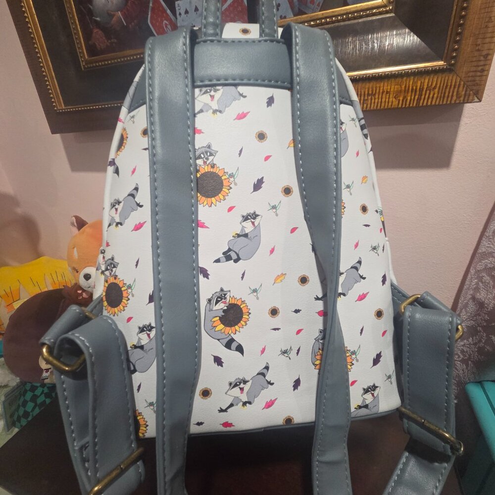 Loungefly Disney White Raccoon & Sunflower Mini Backpack - Picture 7 of 11